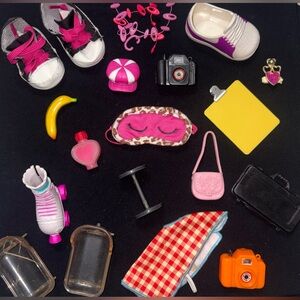 Doll Accessory Lot – Shoes, Bags, Camera & Play Pieces